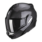 Scorpion Exo-Tech Evo Carbon motorhelm in glanzend zwart met geavanceerd design en lichtgewicht carbon constructie.