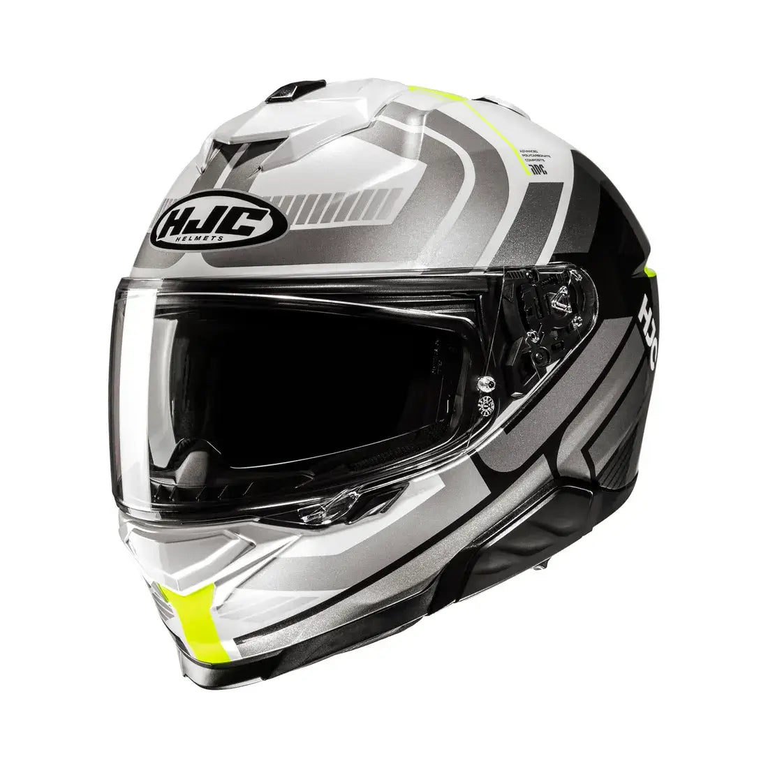 HJC i71 Viz integraalhelm in grijs en geel met sportief ontwerp en geïntegreerd zonnevizier.
