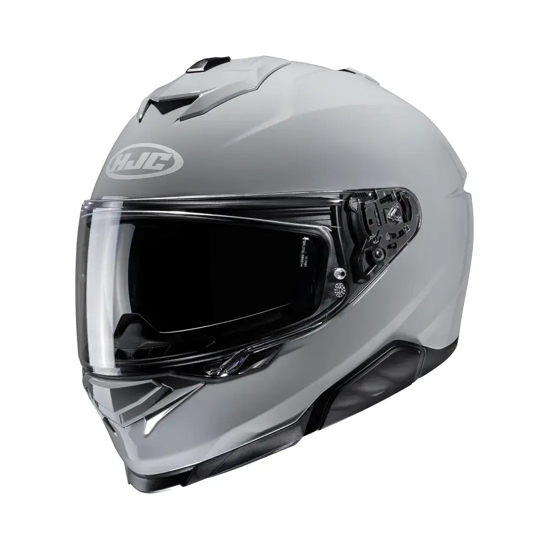 HJC i71 integraalhelm in Nardo Grey met lichtgewicht constructie en geïntegreerd zonnevizier.