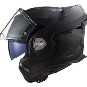 LS2 Advant Solid FF906 systeemhelm in Mat Zwart met opklapbaar ontwerp en geïntegreerd zonnevizier.