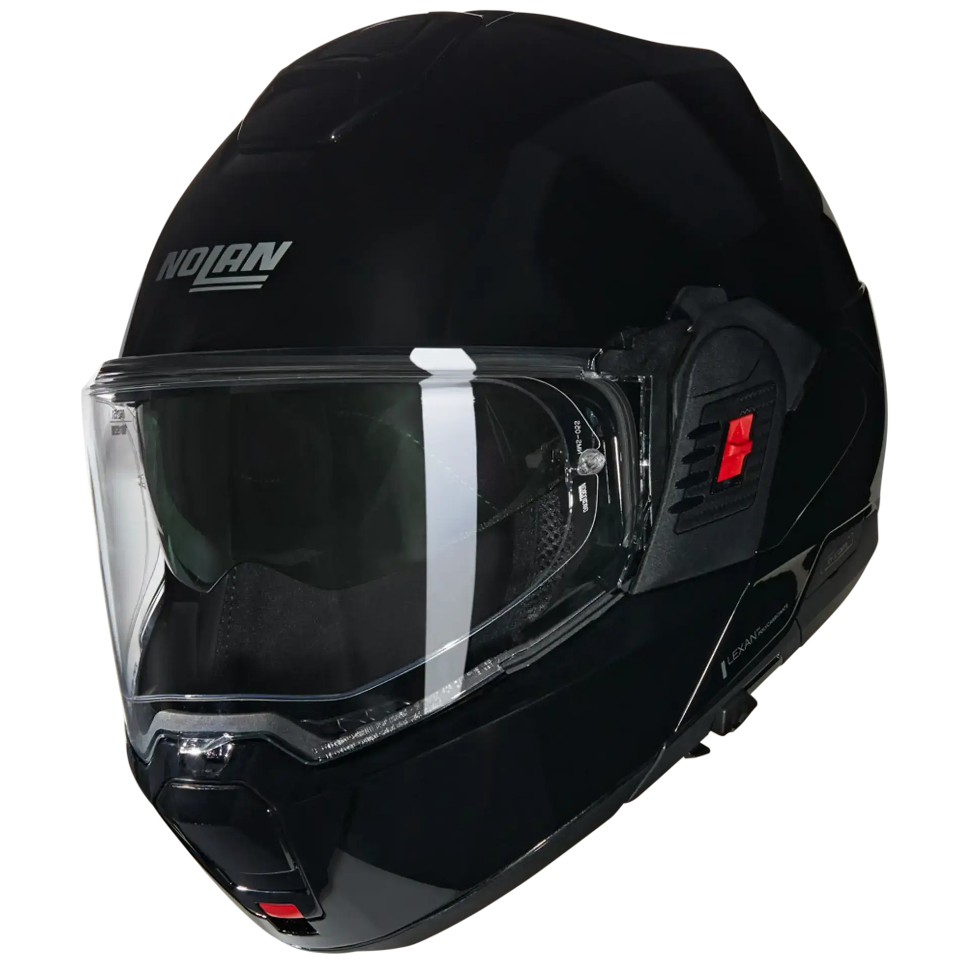 Nolan N120‑1 glans zwart opengeklapt met achtergeklapte kinbescherming