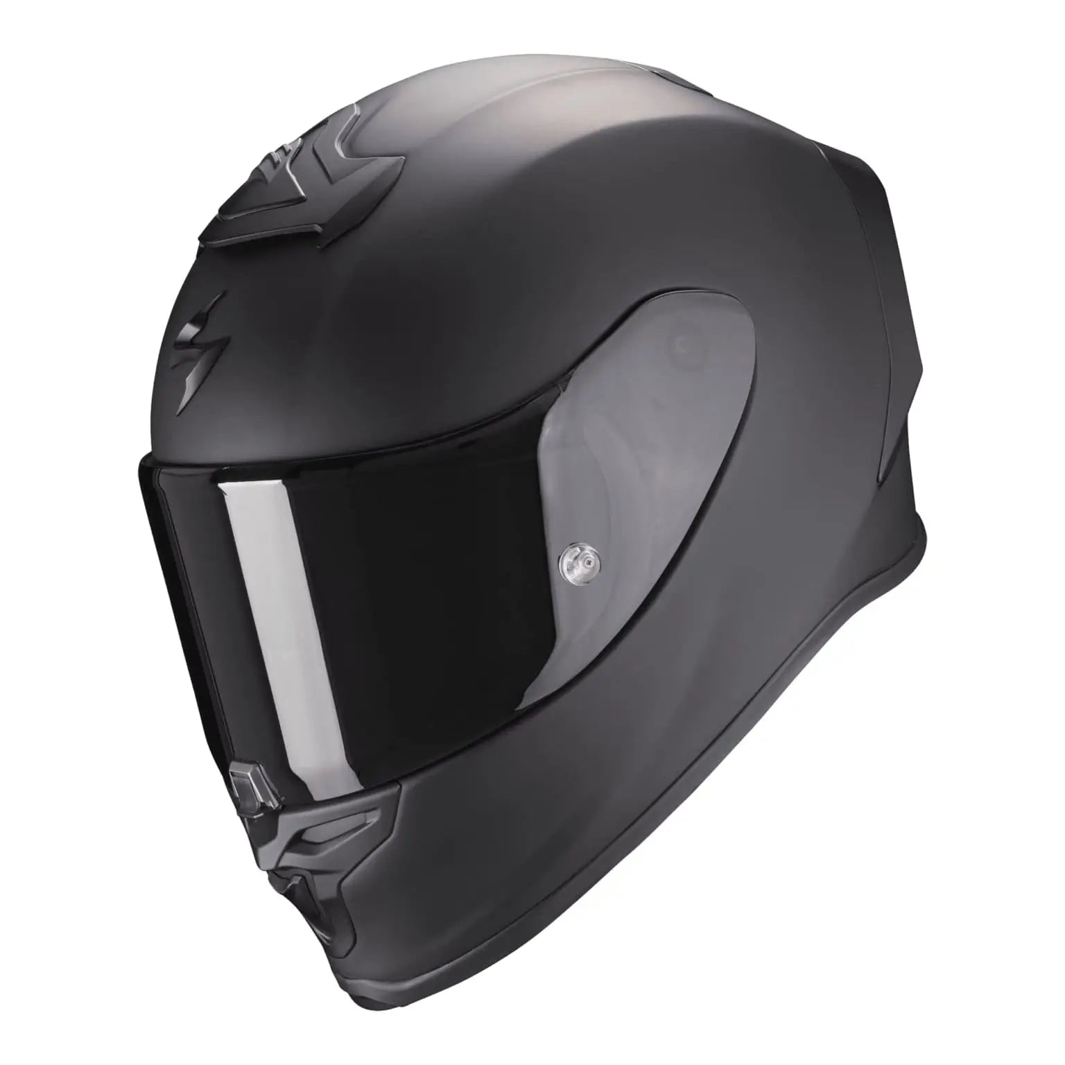 Een aerodynamische en hoogwaardige motorhelm in matzwart, de Scorpion Exo-R1 Evo, ontworpen voor sportieve rijders en optimale prestaties.