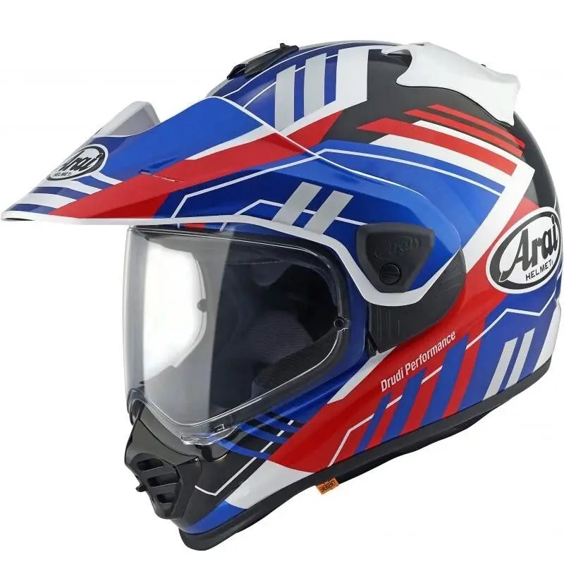 Arai Tour-X5 motorhelm in Trail Blue design, veelzijdig en geschikt voor avontuur en toerritten.