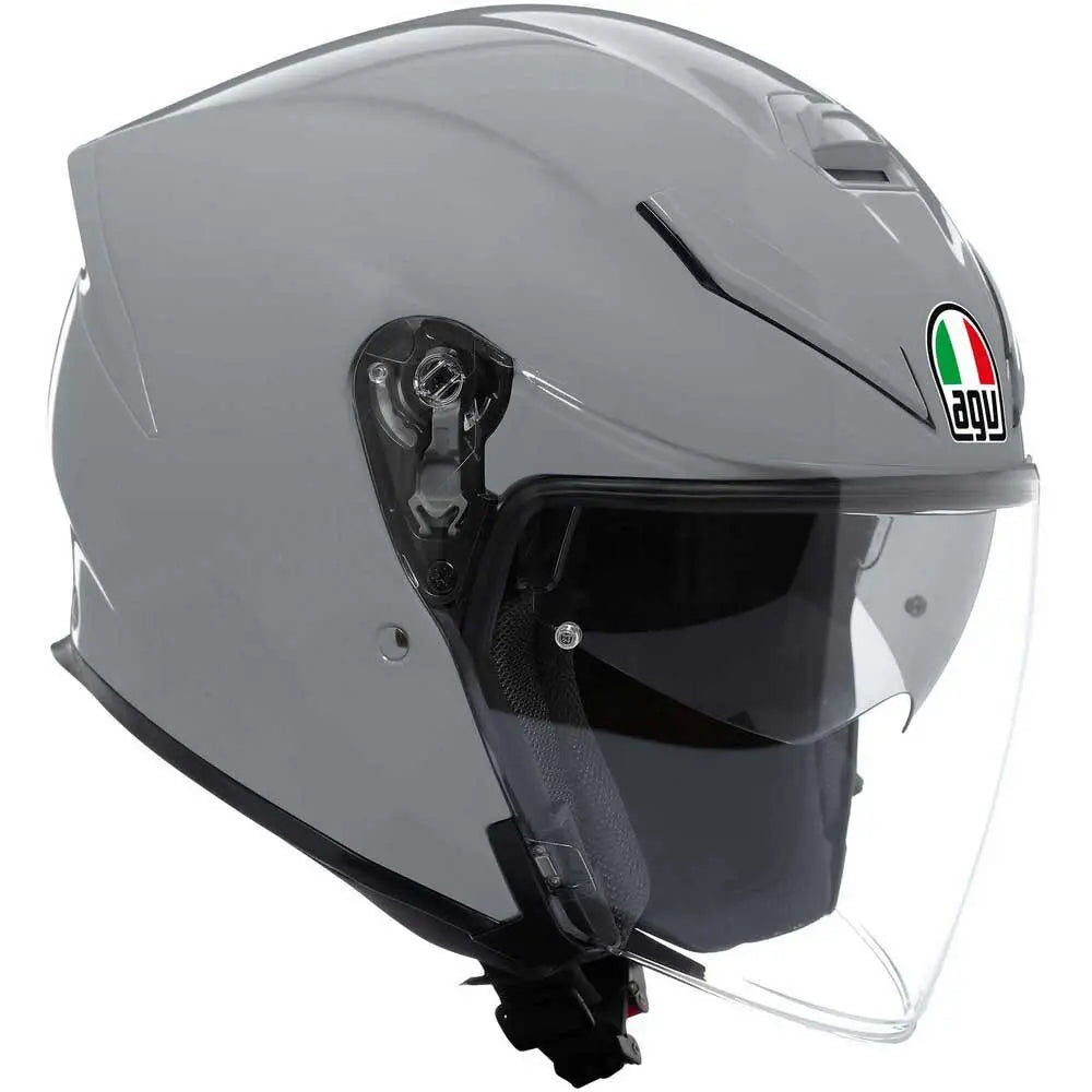 AGV K5 Jet Evo E2206 jethelm in Mono Nardo Grey met panoramisch vizier en modern design.