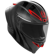 AGV Pista GP RR Intrepido helm in mat carbon met zwart en rood, ontworpen voor raceprestaties.