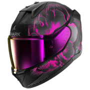 Shark D-Skwal 3 Mayfer motorhelm in mat zwart met paarse en antraciet accenten, modern en aerodynamisch design.