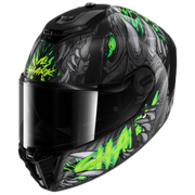 Shark Spartan RS Shaytan motorhelm in zwart, groen en antraciet met aerodynamisch design en geïntegreerd zonnevizier.