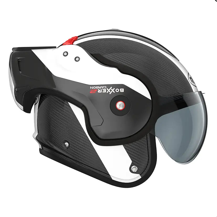 Roof RO9 Boxxer 2 Carbon Wonder Pearl White motorhelm met carbon constructie en luxe pearly witte afwerking