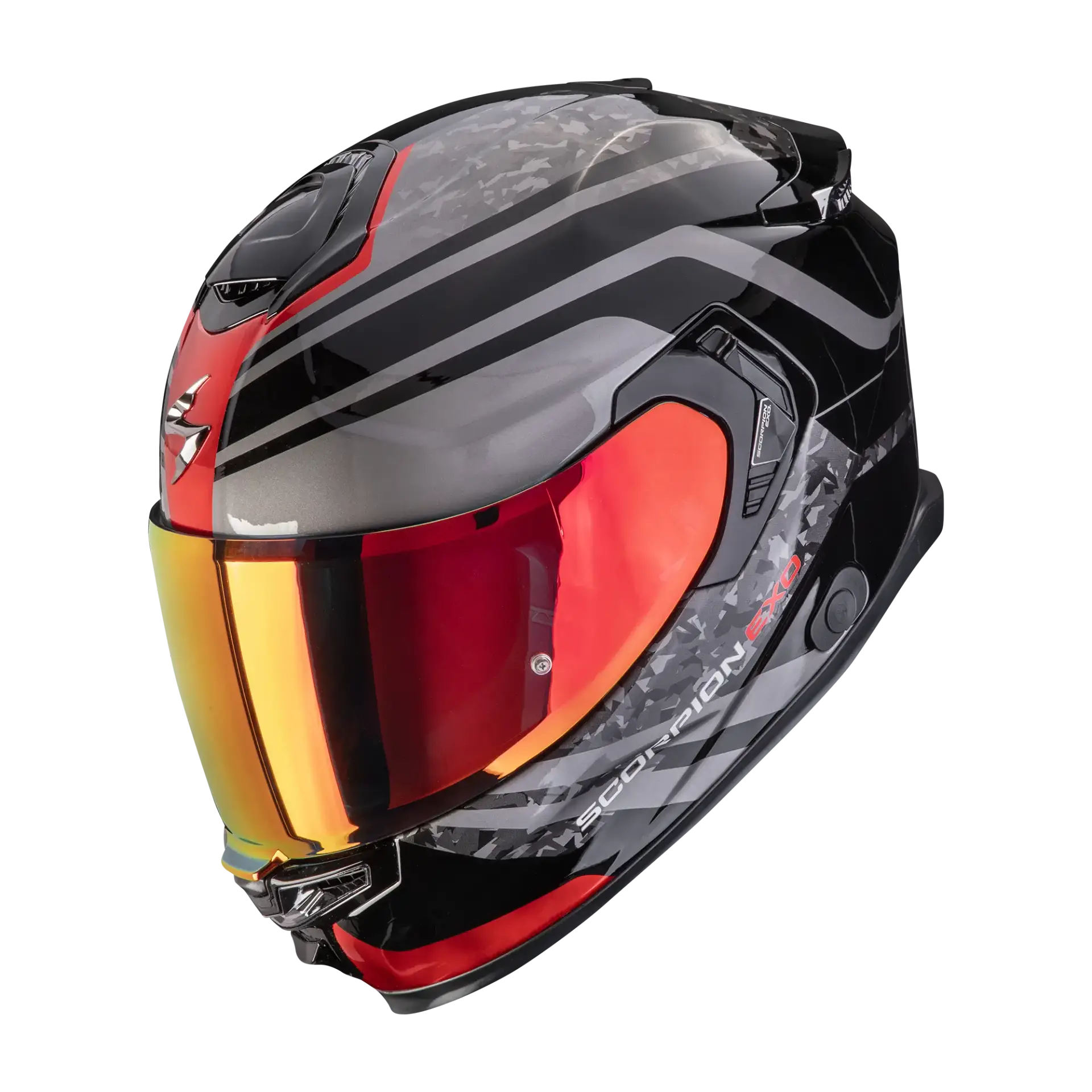 Scorpion EXO-GT SP Air Arten motorhelm, schuin zijaanzicht met rood vizier