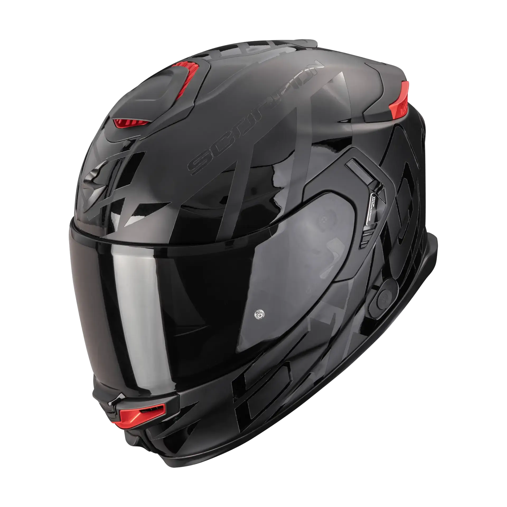 Scorpion EXO-GT SP Air Noble Matt Black Black motorhelm met rood vizier, schuin vooraanzicht